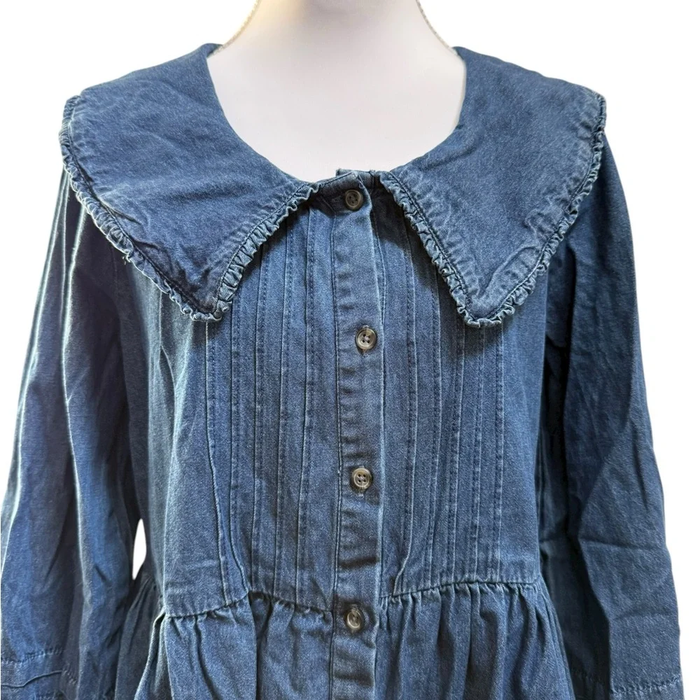 BDG Urban Outfitters Women’s Long Sleeve Button Front Denim Collar Dress Small - Picture 8 of 12